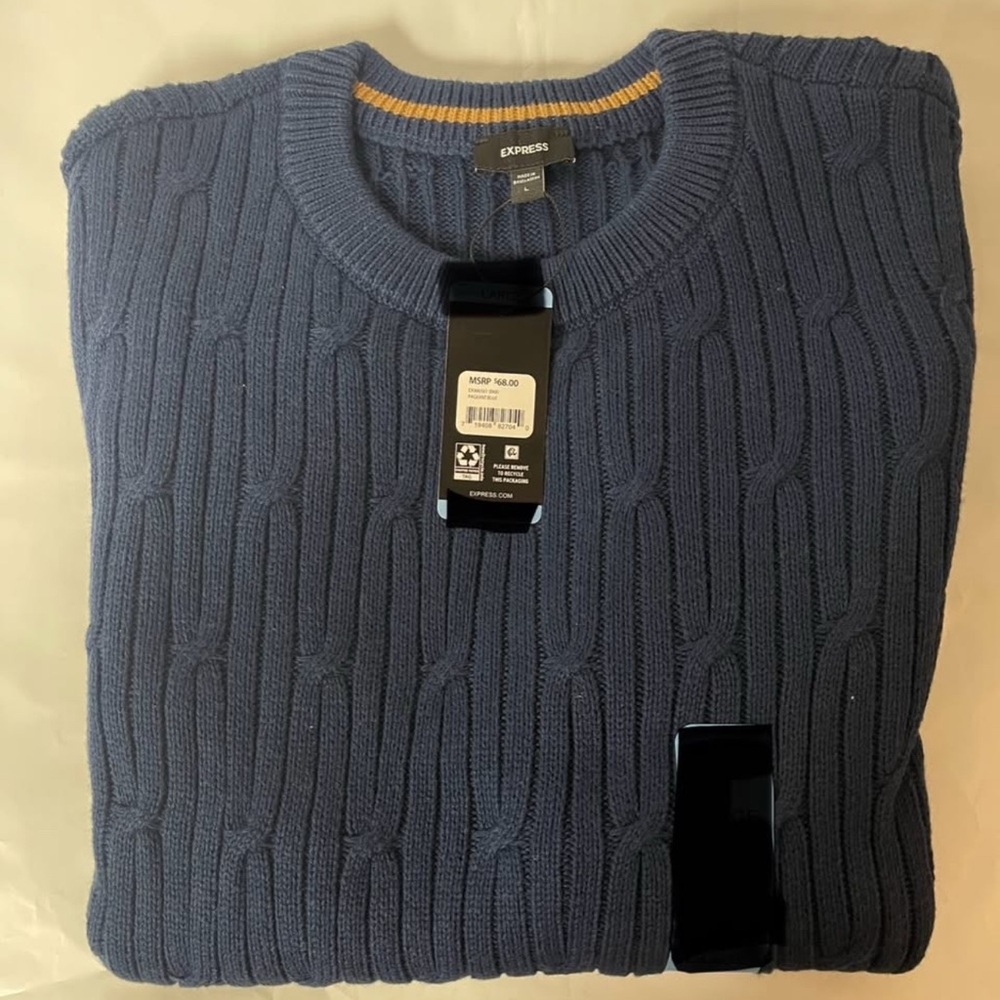 Express Men's Cable Knit Navy Sweater